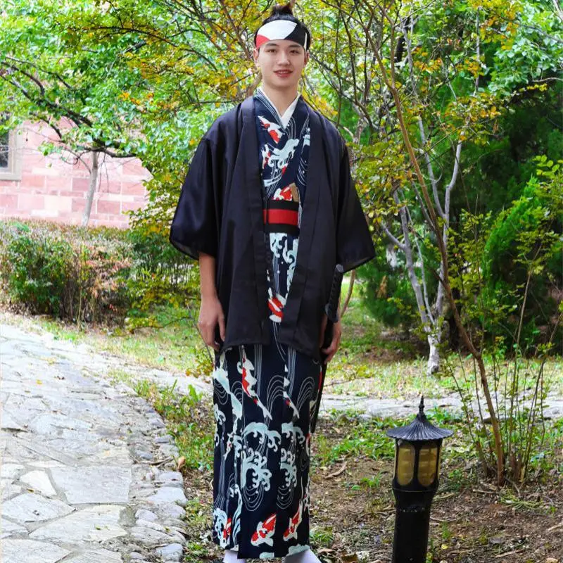 Осень-зима Новый Для мужчин кимоно японской Стиль кимоно традиционный Косплэй кальмар волна костюмы самурая 8 шт. шоу на сцене Костюмы