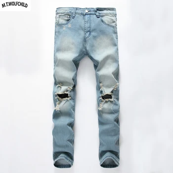 

2018 New Mens Denim Pants Hole Jeans male Long Trousers skinny straight ripped distressed jeans casual fashion mens jeans 28-42