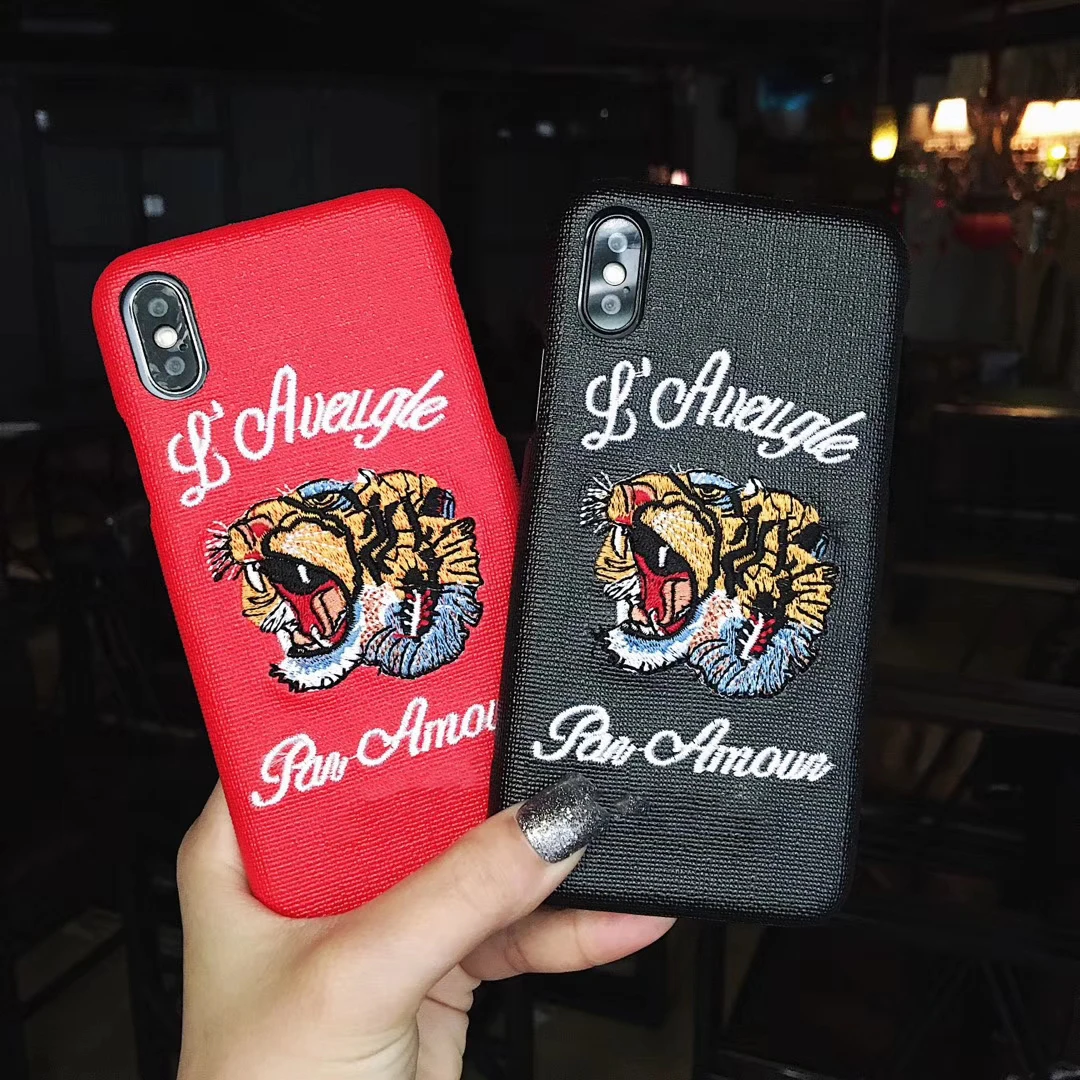 

Italy Luxury embroidery GG case for iphone X XS MAX XR 8 7 6 6S plus hard leather phone cover case tiger coque fundas 8plus capa