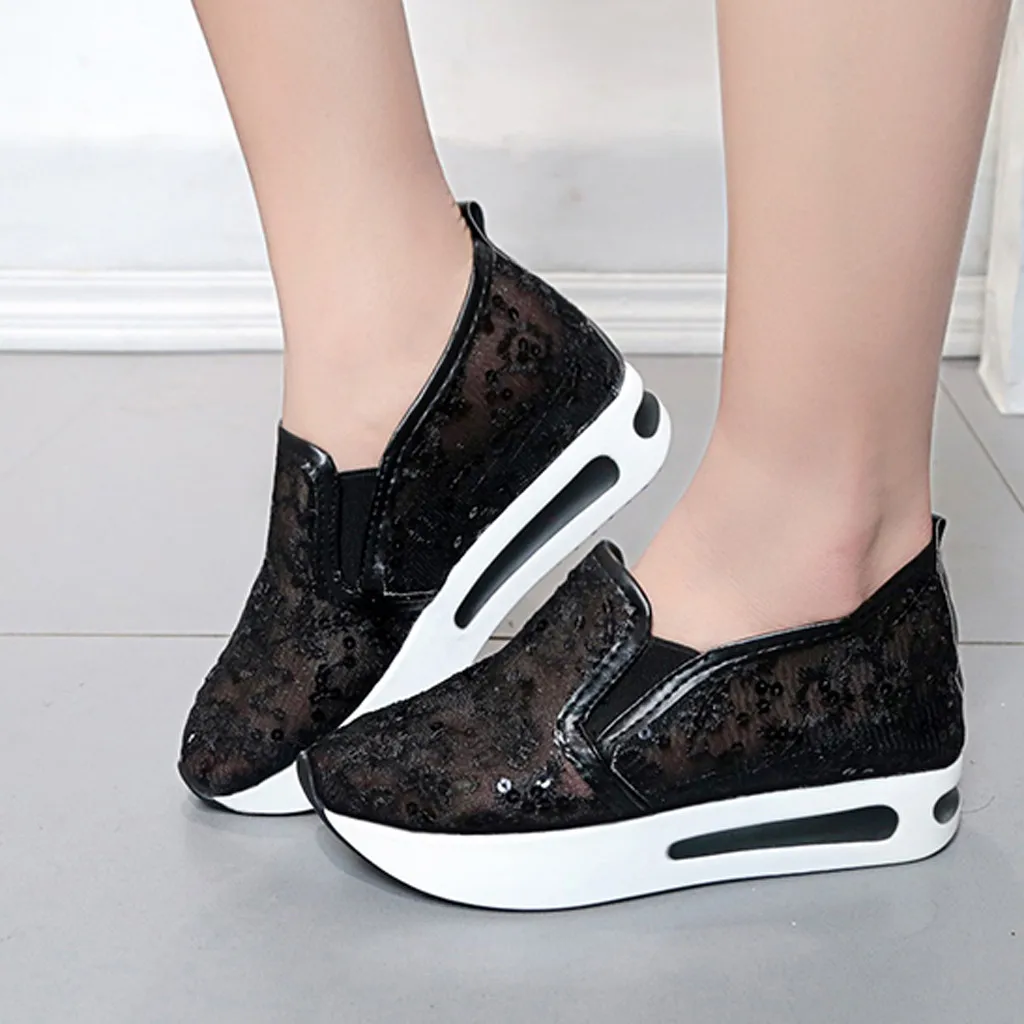 

hot Solid Color Walking shoes Women's Leisure Breathable Mesh Shoes With Thick Soles High Platform Shoes chaussures femme#4