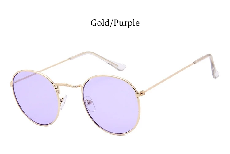 Small Round Sunglasses Men Retro Mirror Sunglasses Designer Brand Luxury Classic Shades For Women Metal Eyewear Cute Pink Glass - Цвет линз: Gold Purple