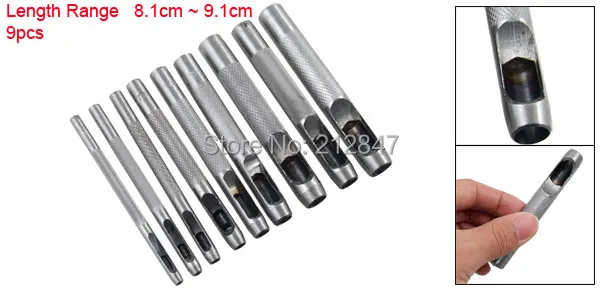 9 PCS Leather Belt Gasket Hollow Hole Punch Cutter Tool B
