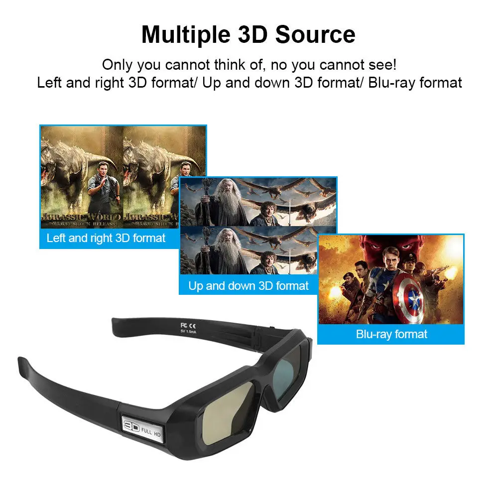 Активный затвор 3D очки Bluetooth USB Перезаряжаемый для 3LCD Проектор Epson samsung Panasonic Sharp sony