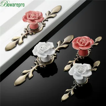 

bowarepro Rose Ceramic Alloy Base Door Handles Kitchen Cupboard Closet Drawer Cabinet Knobs Ceramic Knob Furniture Accessories 1