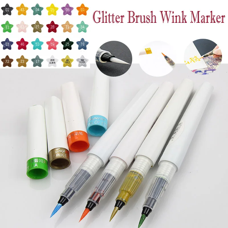 

Soft Glitter Non-Toxic Water Based Lettering Marker Calligraphy Pens For Adults Kids Coloring Book Calligraphy Brush Pen