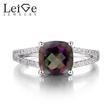 Leige Jewelry Mystic Topaz Promise Rings Solid 925 Silver Cushion Cut Rainbow Fine Gemstone November Birthstone Ring Gifts