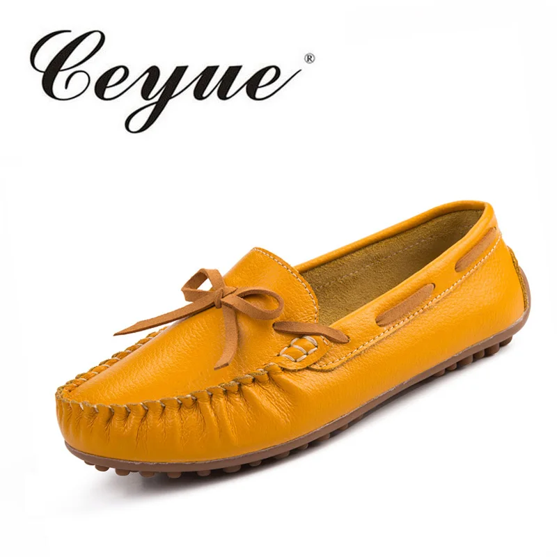 

Ceyue Womens Flat Shoes 2017 Summer Slip-on Soft Leather Loafers Casual Bow Tie Female Footwear Women Comfortable Walking Shoes