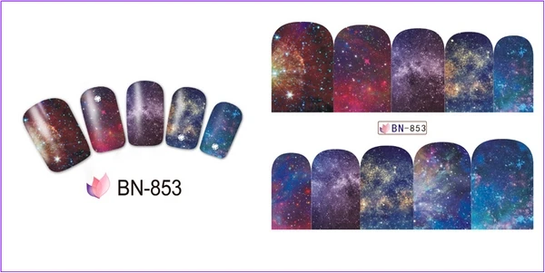 UPRETTEGO 12 упаковок/lot дизайн ногтей Красота воды Наклейка ползунок наклейки на ногти галактического неба пространство цветок пальмовое дерево пляж BN853-864