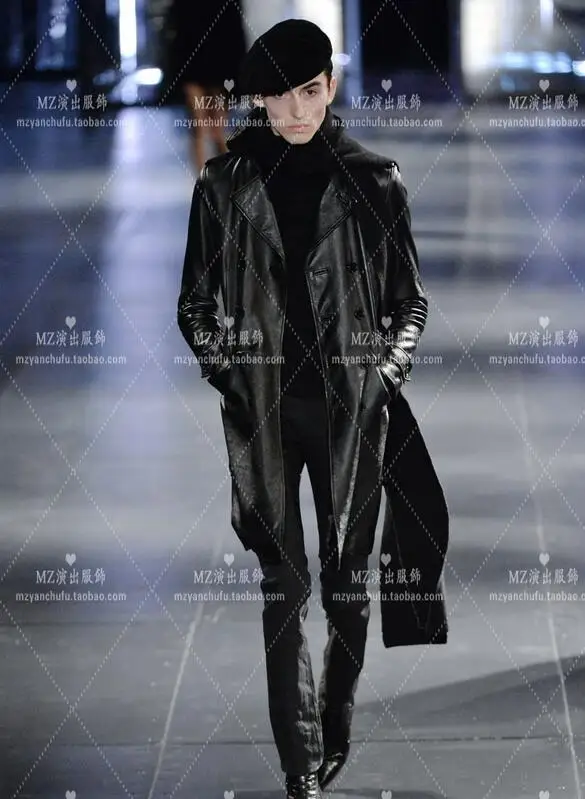 Мужской брендовый тонкий кожаный тренчкот мужское длинное пальто GD Bigbang 4XL 5XL
