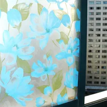 Синие цветы! Статические цепляются 90 см раздвижные двери гостиной или спальни для матирования оконного стекла пленка статичный оконный