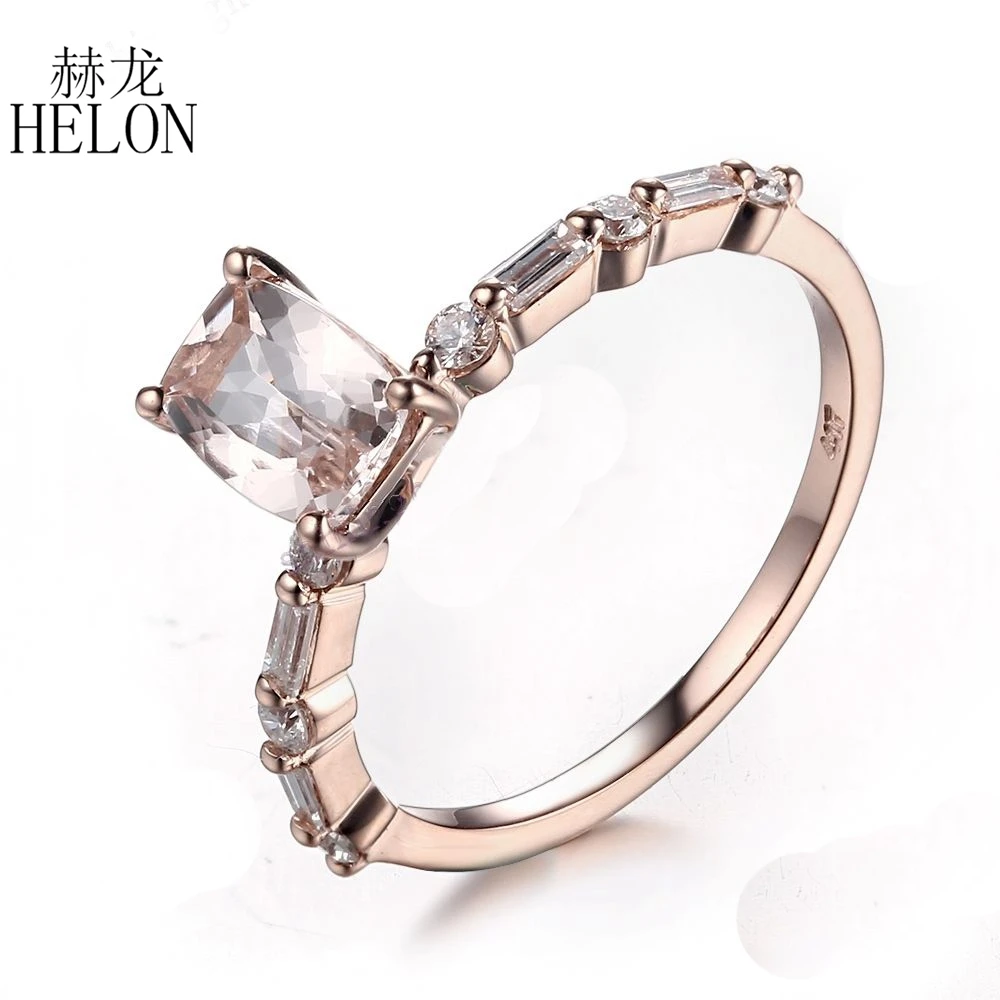 Helon 7x5 мм Подушки с розовый морганит Твердые 10 К розовое золото Обручение Свадебные Для женщин jewelry природных алмазов изысканные кольца Helon 7x5 мм Подушки с розовый морганит Твердые 10 К розовое золото Обручение Свадебные Для женщин jewelry природных алмазов изысканные кольца