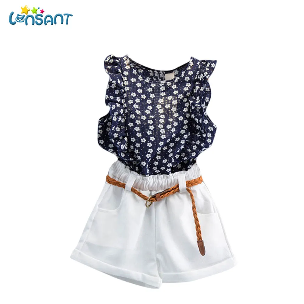 

LONSANT 3PCS Toddler Newborn Kids Baby Girls Summer Letter Outfit Clothes T-shirt Tops+Shorts Girls Pants Set