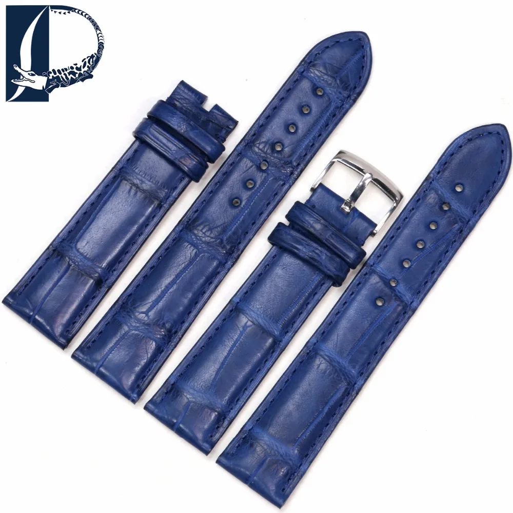 Pesno For Omega SEAMASTER DEVILLE Blue Alligator Skin Leather font b Watch b font Strap 20mm
