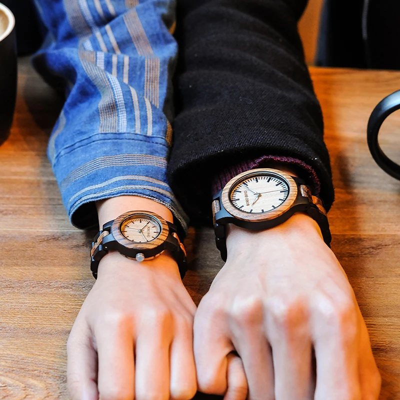 BOBO BIRD WN28 Mens Wood Watch Zabra Wooden Quartz Watches for Men Japan miyota 2035 Watch in Gift Box with tool for adjust size