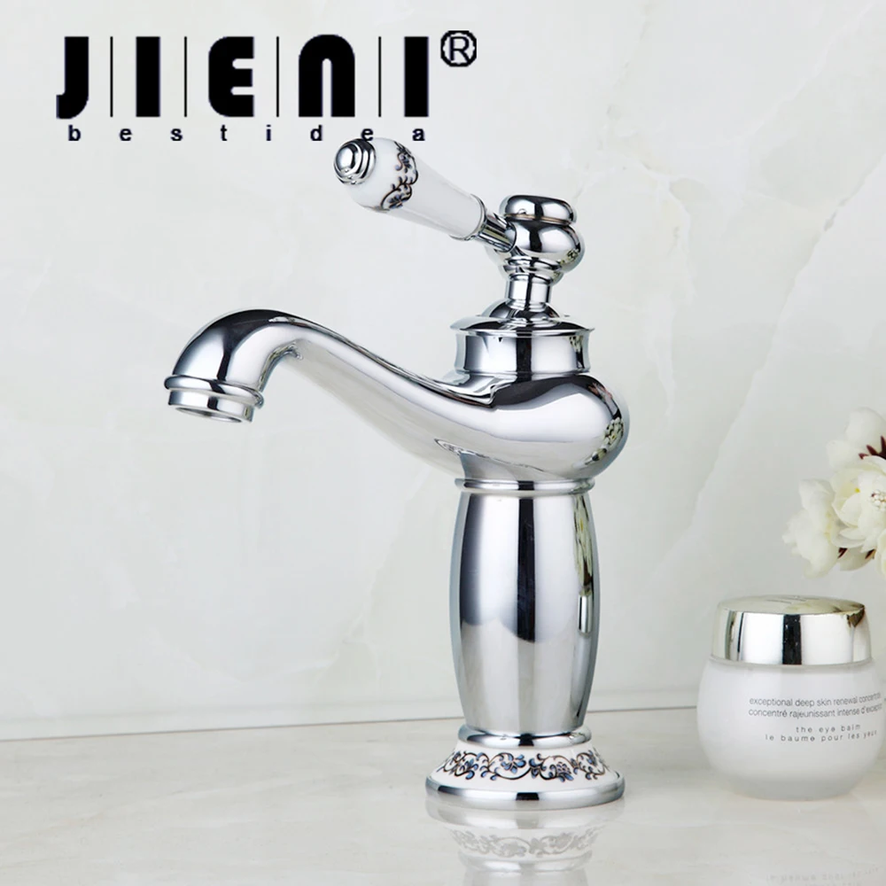 

JIENI Chrome Polished Bathroom Faucet Silver Deck Mounted Single Handle Bathroom Wash Basin Sink Faucets,Mixers & Taps