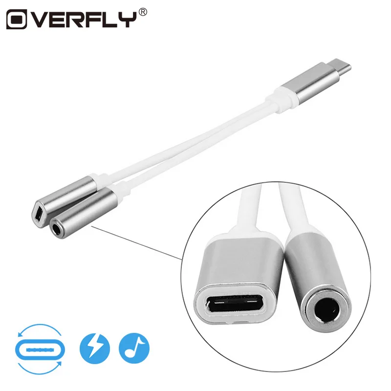 

Overfly 2 in 1 USB C Type C Audio Cable Type C to 3.5 mm Jack Headphone Earphone Adapter for Xiaomi Audio Splitter