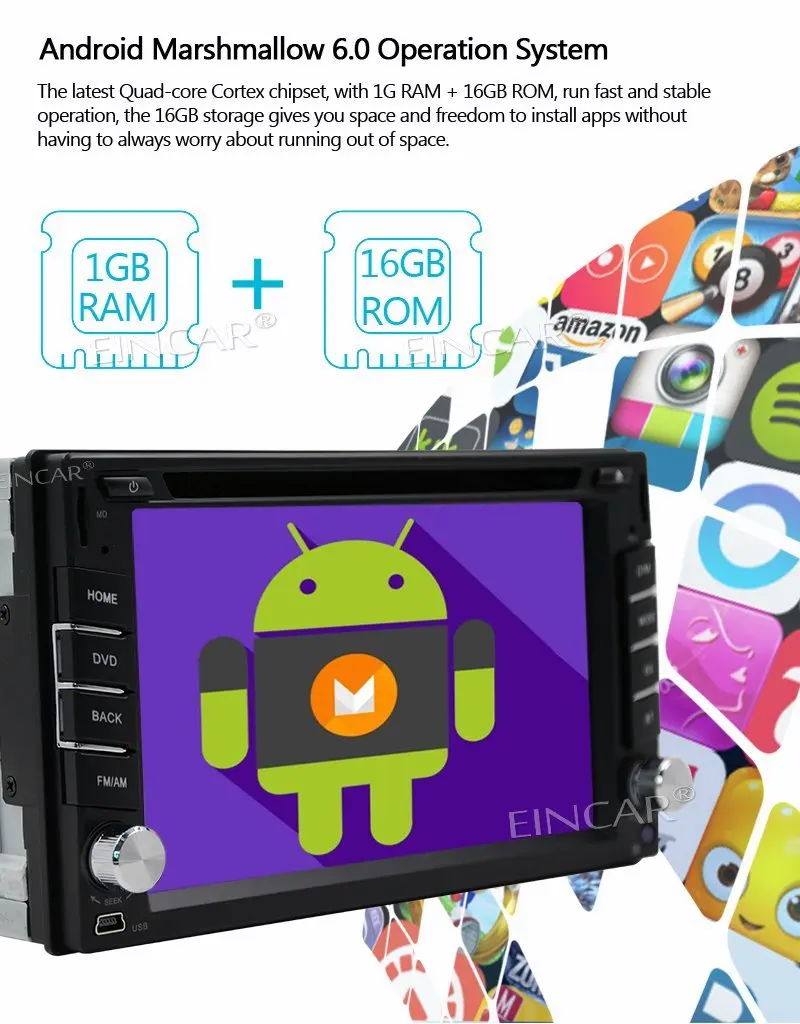 Flash Deal Android 6.0 Car Stereo 2 Din Bluetooth Radio Support GPS Navigation 3G/4G/Wifi USB Mirrorlink Backup Camera Aux Radio Video DVD 2