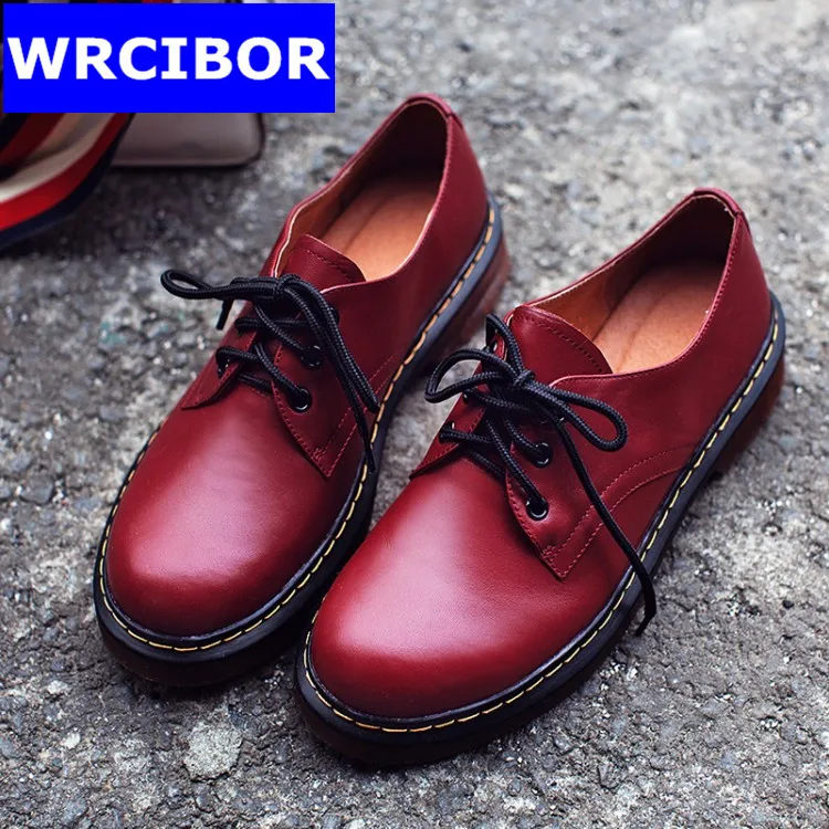 Genuine leather British Style font b Women b font Oxfords Lace Up Flats Round Toe Creepers