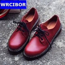 Genuine leather British Style font b Women b font Oxfords Lace Up Flats Round Toe Creepers