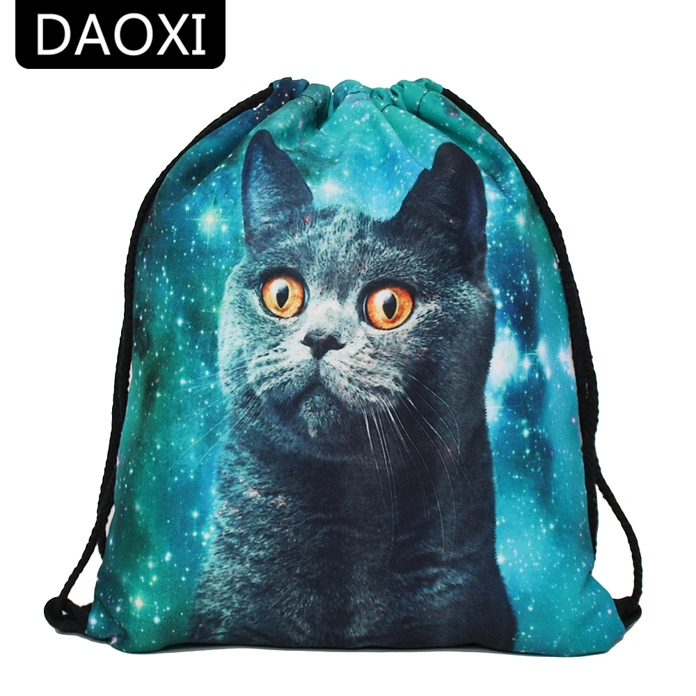 DAOXI Для женщин мешки Drawstring 3D с принтом кота милые животные Модные рюкзаки для путешествий