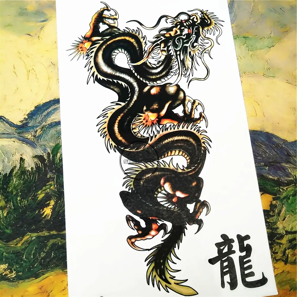 SHNAPIGN Черный Дракон Doom, временная татуировка, боди-арт, флеш-тату, наклейка s 17*10 см, водостойкая, поддельная татуировка, стикер для стайлинга автомобиля
