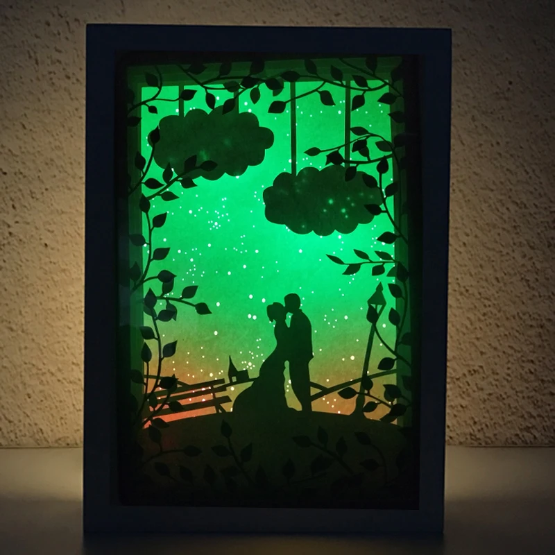 Valentine's Day The bride and groom Romantic love Stars sky Design Papercut Light Boxes 3D for Girl gift wedding | Дом и сад