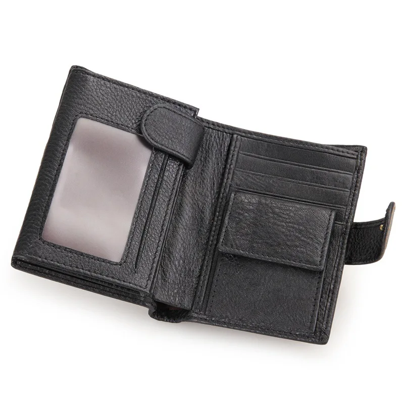Брендовые повседневные бумажники для мужчин из натуральной воловьей кожи RFID кошелек с карманом для монет кошелек держатель для карт короткий дизайн с застежкой черный коричневый