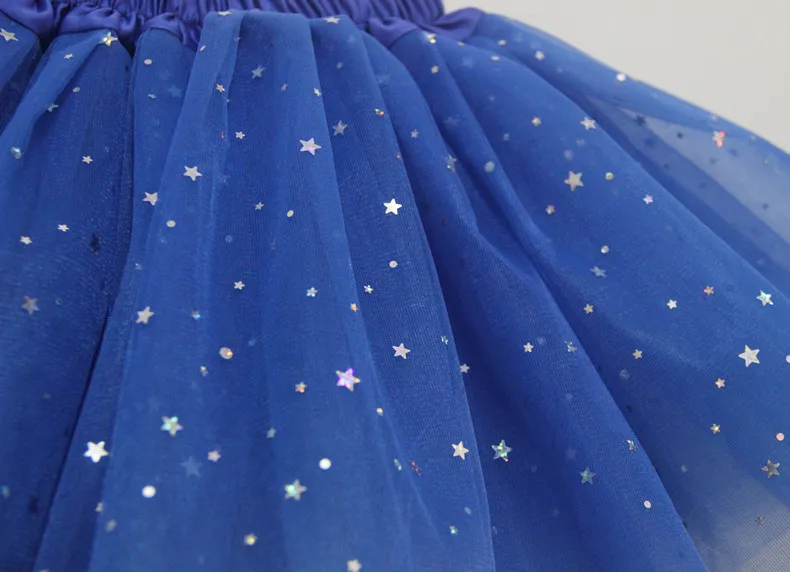Детская юбка-пачка для танцев с блестками и звездами для девочек от 2 до 9 лет Детские вечерние балетные пачки и юбки-американки, цвет сапфировый, синий