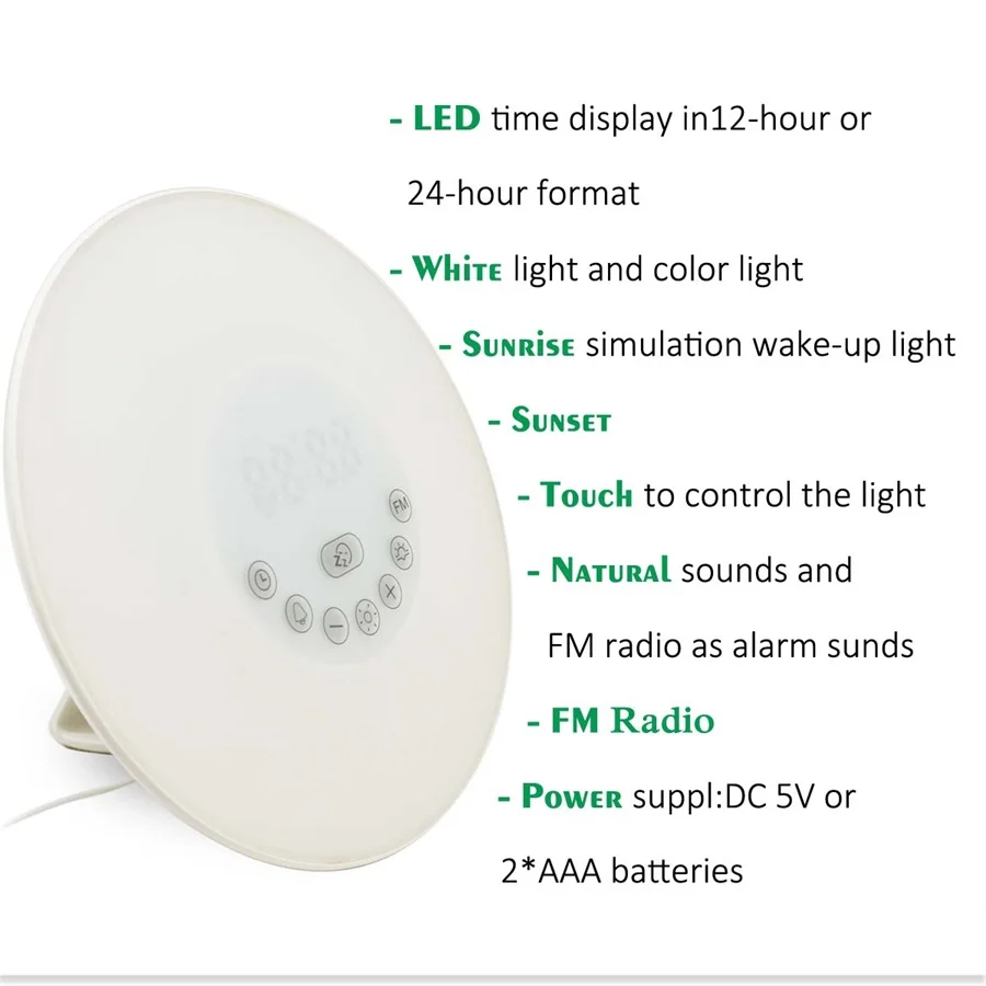 dc5v novelty sunrise led light alarm clock led night light digital radio format clock