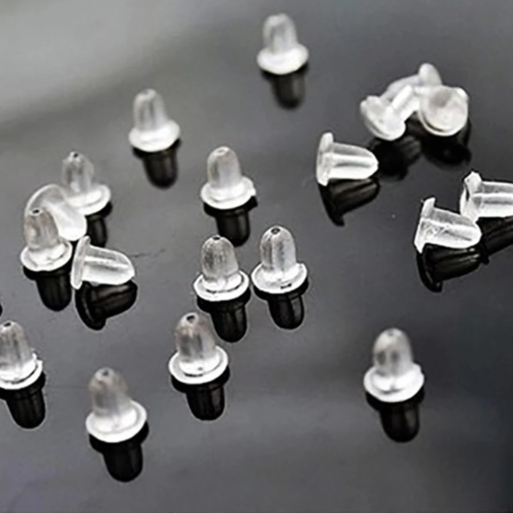 

100pcs/set Transparent Clear Plastic Stoppers Ear Plugging Round Soft DIY Safety Backstops Earring Backs Blocked Stud Pads