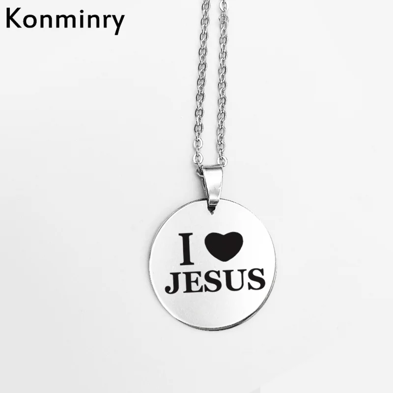 Konminry I Love Jesus подвеска круглой формы из нержавеющей стали ожерелье для женщин