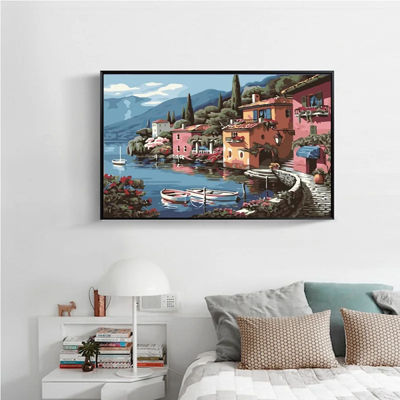 New Digital Painting Warm harbor Landscape DIY Digital Oil Painting By