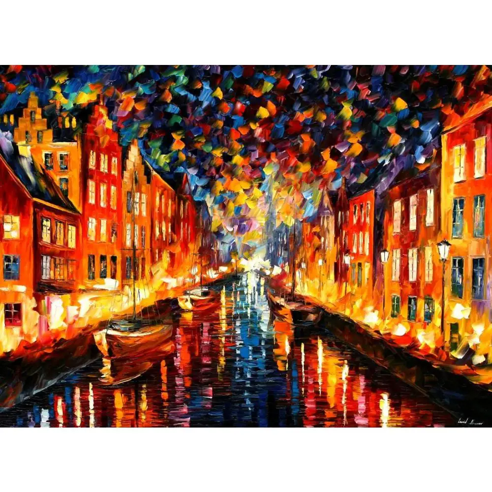 

Modern art landscape copenhagen II palette knife oil painting High quality Hand painted home decor