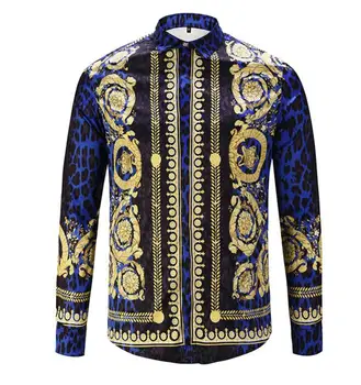 

top quality flower Royal style Mens fashion 100% cotton long sleeve shirt slim