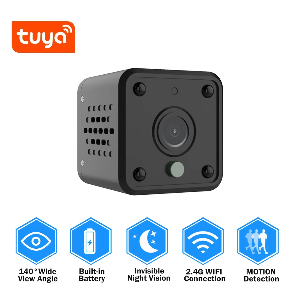 Tuya Wifi камера 1080P умный дом Безопасность детский монитор 140 градусов широкий угол беспроводной мини IP камера Встроенный аккумулятор IPCAM