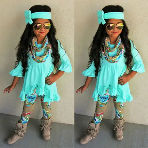 Toddler Kids Baby Girl Top Dress Floral Printed Pants Legging Outfit Clothes kids clothing set girls clothing set