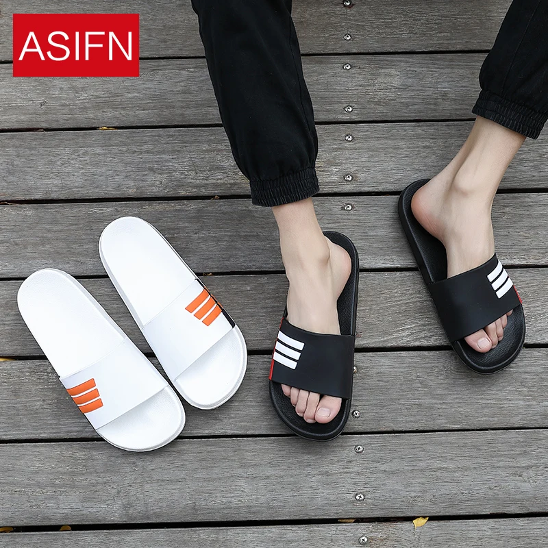 

ASIFN Men's Slippers Summer Flip Flops Male Outdoor Beach Slides Women Non-slip Striped Style Indoor Sandals Couple Soft Outside