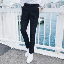 Осень-зима классические Для мужчин s костюм в полоску брюки черный фиолетовый Тонкий Удобные элегантные Для мужчин Бизнес Свадебная вечеринка платье брюки