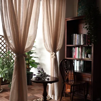 

Free shipping Pastoral Linen hollow yarn tulle kitchen curtains French Window for living room bedroom W 1.3&3.6m customized