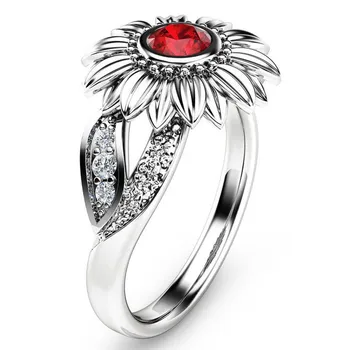

OCARDIAN Exquisite Women's Two Tone Silver Floral Ring Round Diamond Red Sunflower Jewelry Drop Shipping 180313