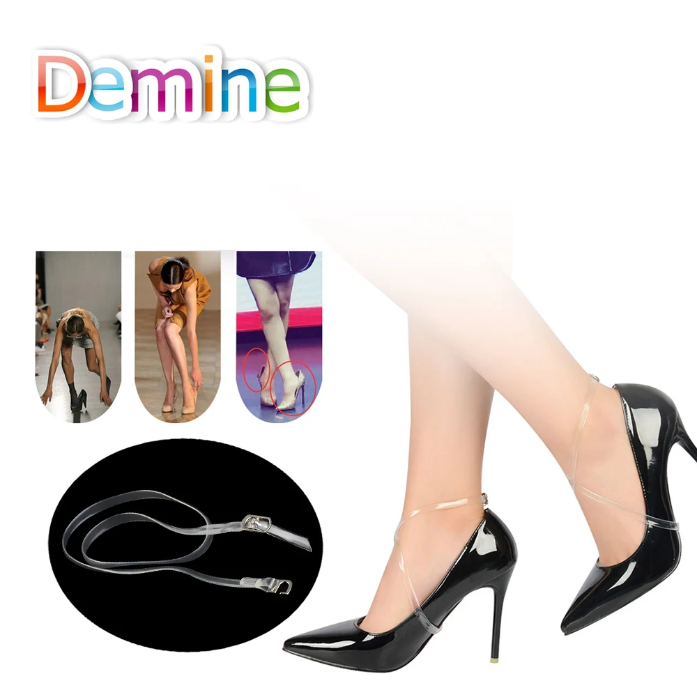 

Demine 58CM Invisible Elastic Transparent Ankle Shoes Bands for Women High Heels Locking Shoe Tie Silicone Shoelaces with Button