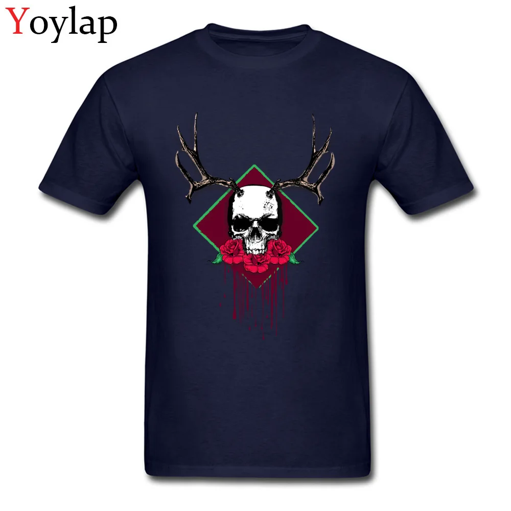 Casual Tops T Shirt Funky Round Neck Skull and Rose Tattoo Blood 100% Cotton Student T Shirts Group Summer/Autumn Tee-Shirt navy