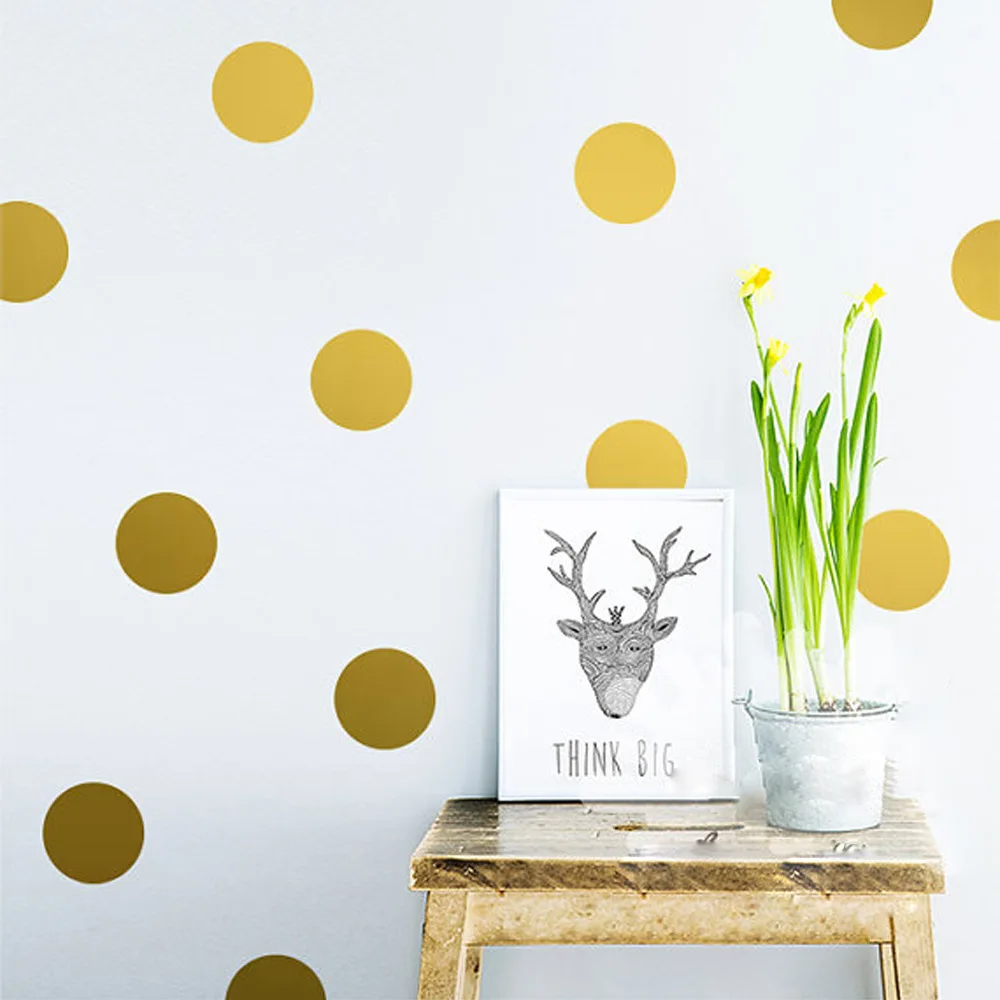 3/7/10cm Gold Polka Dots Wall Sticker Nursery Stickers Kids Golden