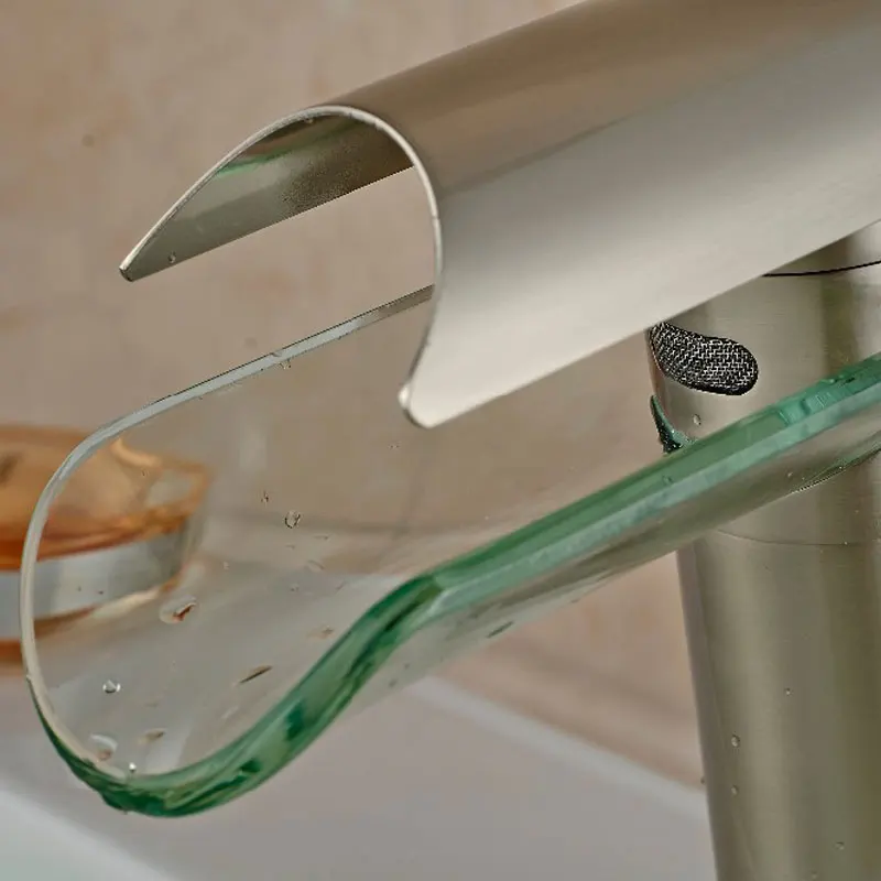 Suguword смеситель для ванной комнаты современный стеклянный водопад современный латунный Смеситель для раковины кран-водопад
