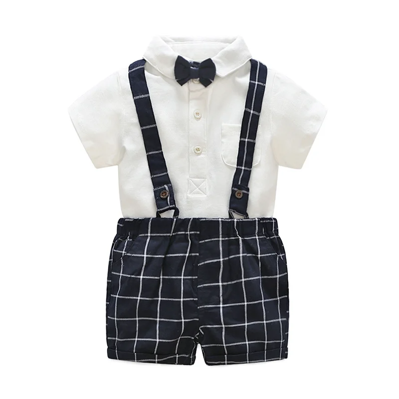 Tem Doge/комплект одежды для маленьких мальчиков; летняя одежда для новорожденных мальчиков; шорты; топы с рукавами+ шорты на подтяжках; Модная одежда из 2 предметов - Цвет: d