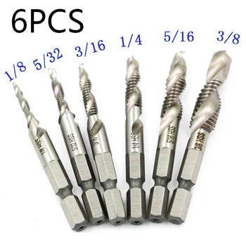

6x 1/4 Hex Shank High Speed Steel Spiral -Screw Thread Taps Drill Bit Tool Hot