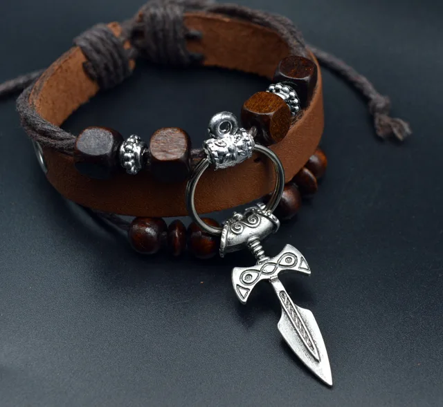 Mens Viking Leather Bracelet, nordic Sword Viking Norse Viking Bracelet