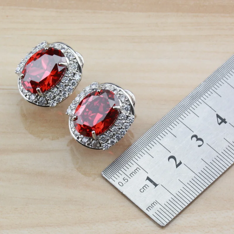 Дубай 925 пробы серебро с натуральным гранатом Красный Свадебные Ювелирные наборы для женщин серьги-кольца/ожерелье/браслет/кольцо