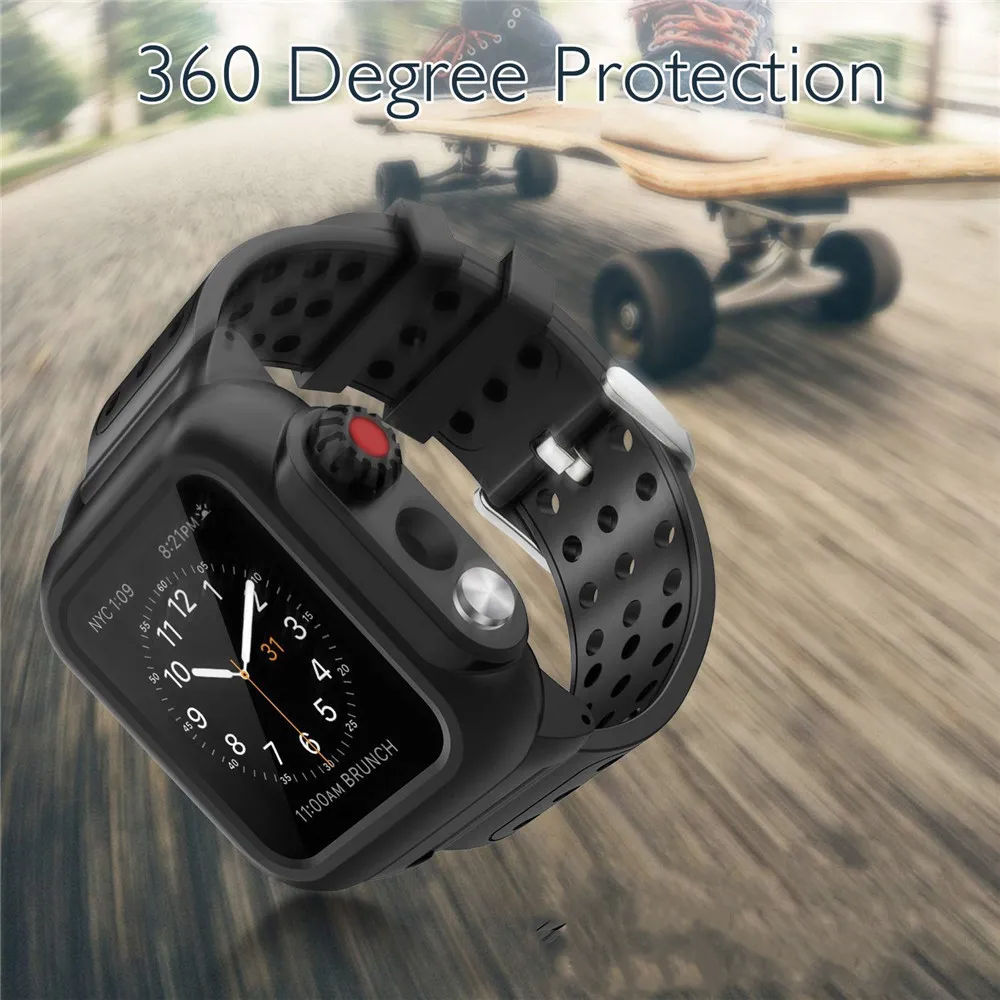 Nero Sport Impermeabile Pieno Cinghia di Protezione con la Cassa per Apple  Watch Band Serie 5 4 3 2 Braccialetto per iWatch 44 millimetri 40  millimetri 42/38 millimetri|Watchbands| - AliExpress