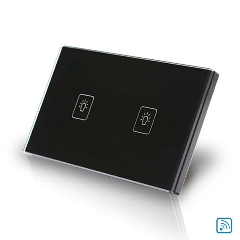 

Crystal Glass 2 Gang 1 Way Panel Remote Touch Control House Light Wall Switch US Type 433.92MHz